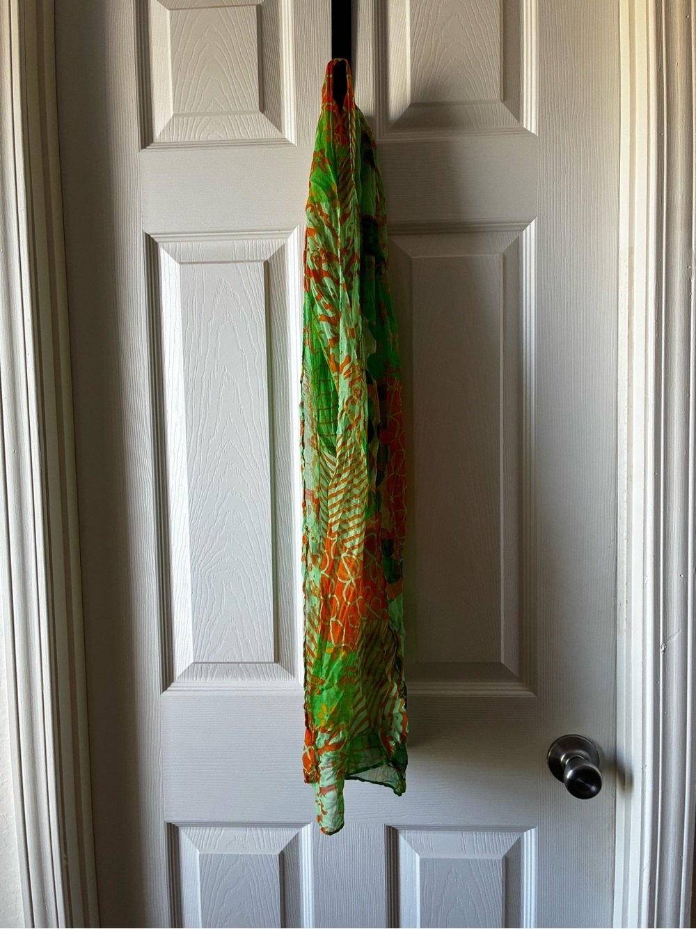 Vibrant Green & Orange Sheer Scarf - Lightweight Women's Wrap
